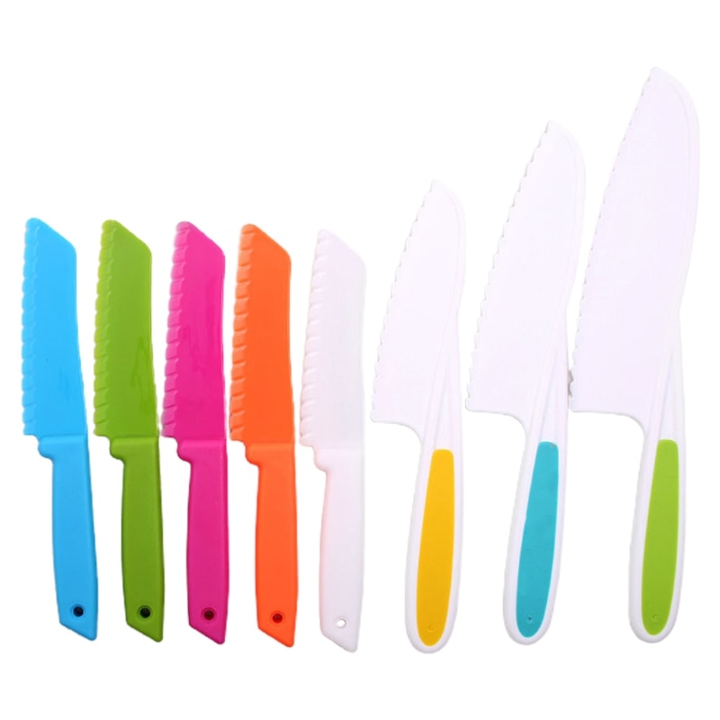 8 stk / sæt køkken småbørn kniv sæt børn børn køkken kok nylon plast brød knive frugtkage salat salat kniv: B