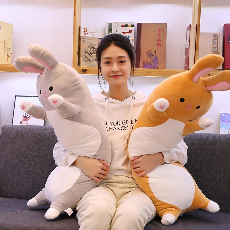 Peluche animaux de dessin animé | Lapin Long et doux, chat chaton jambes, oreiller compagnon de couchage, jouets traversin marron gris 70/90/110cm