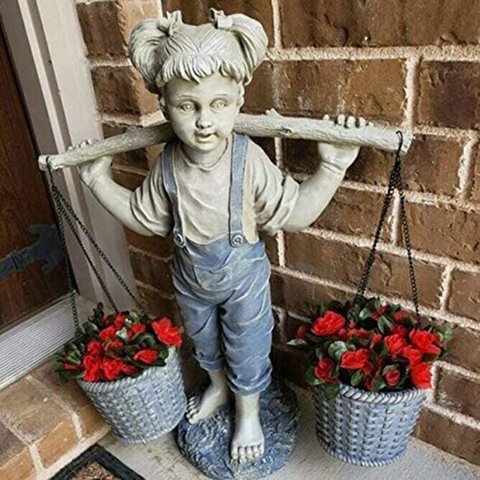 Newest Garden Decorative Statue Resin Little Girl Carrying Flower Baskets Sculpture for Yard Balcony Courtyard