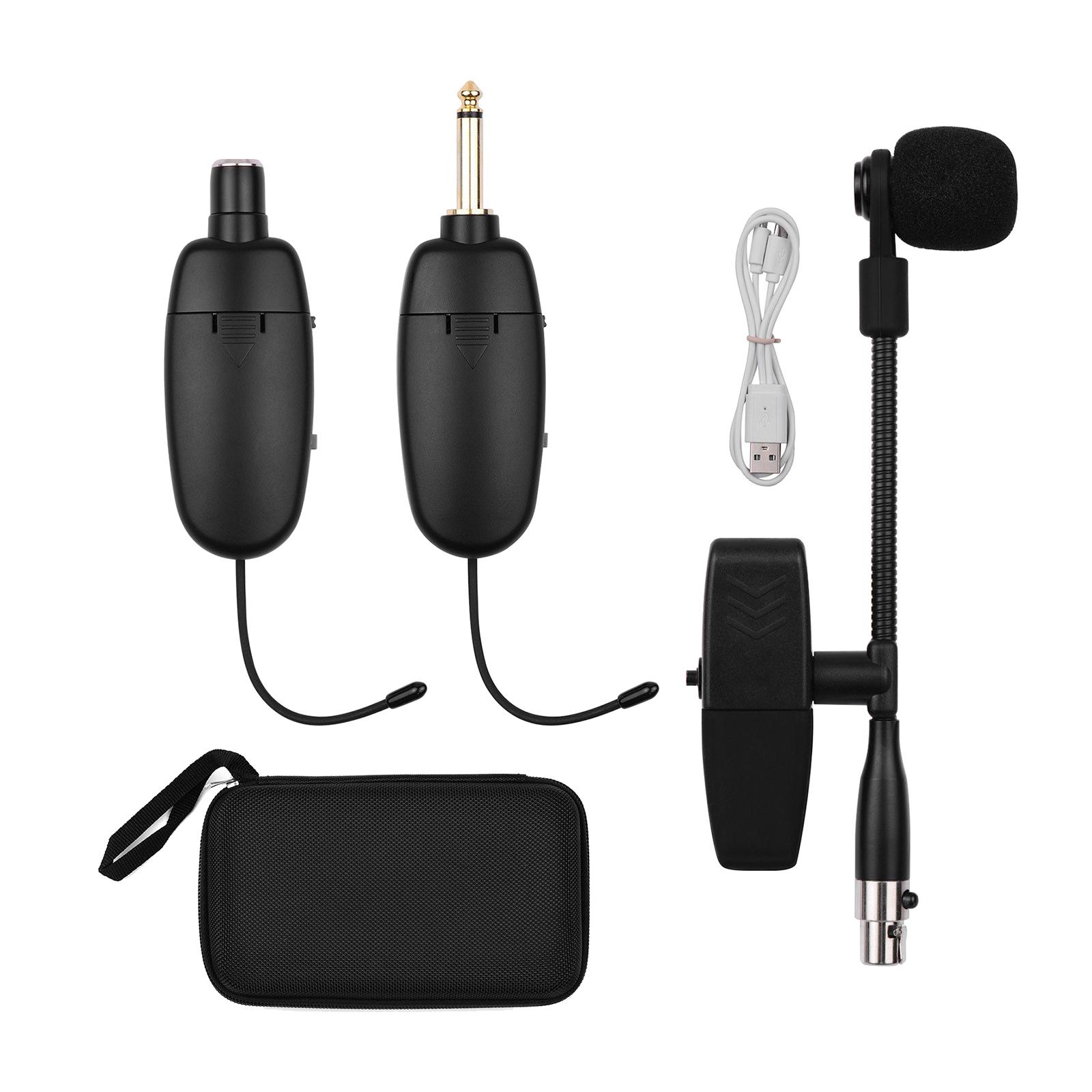 UHF Saxophone Mic Wireless Microphone System Clip on Musical Instruments for Saxophone Trumpet Sax Horn Tuba Clarinet Pipe