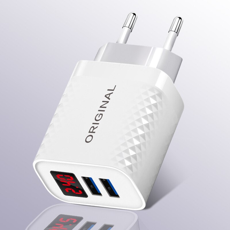 2 Usb Charger 2.4 Een Usb Power Adapter Muur Led Digital Display Charger Opladen Voor Iphone 12 Pro Max X xiaomi Samsung Charger: White EU