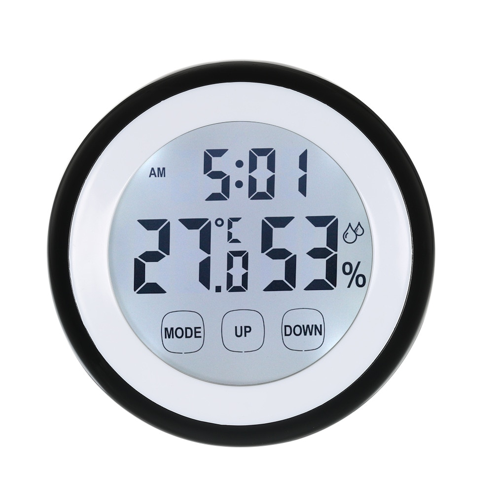 1Pcs Round Wireless LCD Digital Thermometer Hygrometer White Backlight Multifunctional Temperature Gauge Humidity Meter Clock