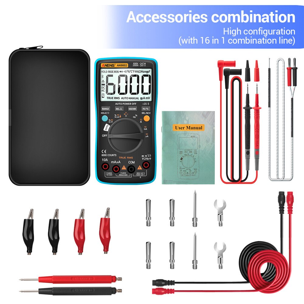 Aneng An9002 Bluetooth Digitale Multimeter 6000 Telt Professionele Auto-Range Rms Ac/Dc Stroom Spanning Multimeter Tester: Blue Pro