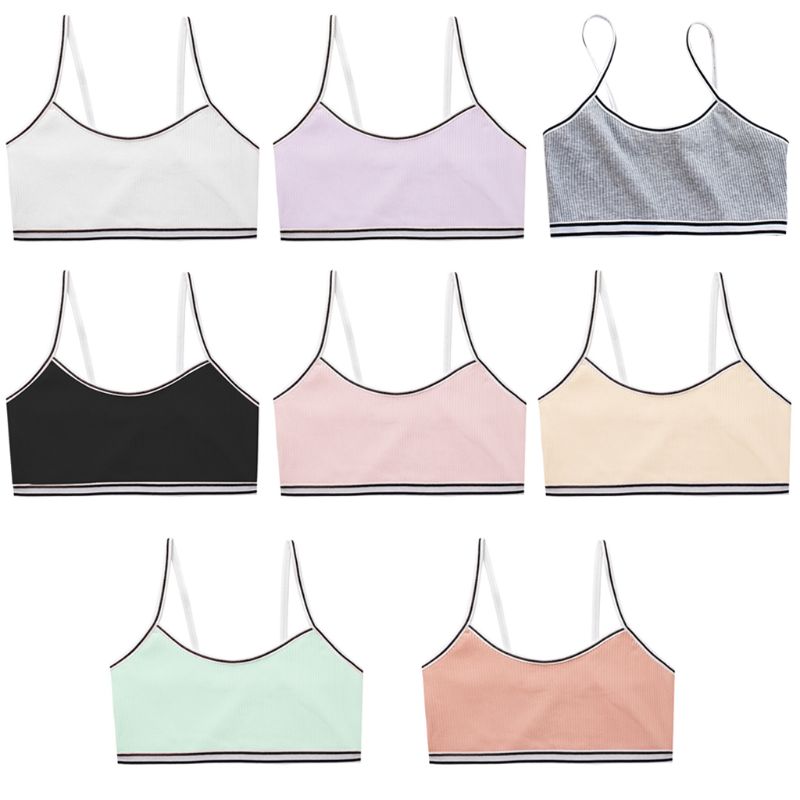 Tenåringer pubertet jente søt godteri farge sport trening bh undertøy stripet lappeteppe tråd ribbet trådløs bralette Vest 8-16t