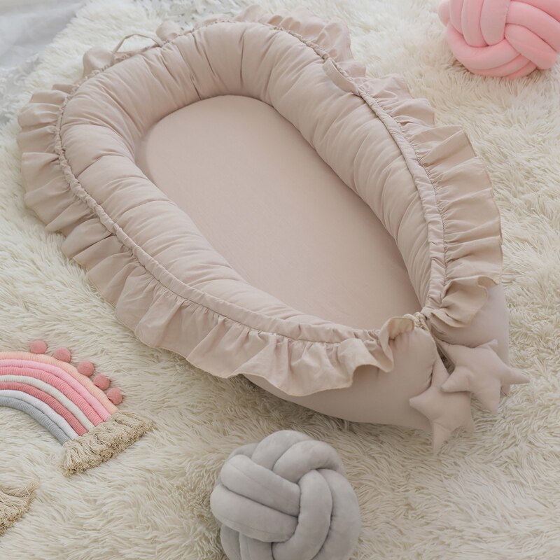 Removable Newborn Sleeping Nest Baby Beddings Set Soft Playpen Cot Co-sleeper Bassinet Crib Infant Cradle Mattress Cushion: Beige