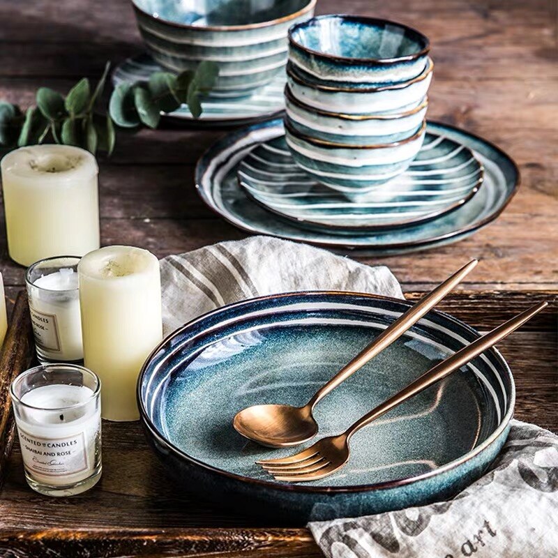 Hogar Japonés placa de cerámica cubiertos fruta original ensalada personalidad tazón plato hondo sopa para la cocina cuencos