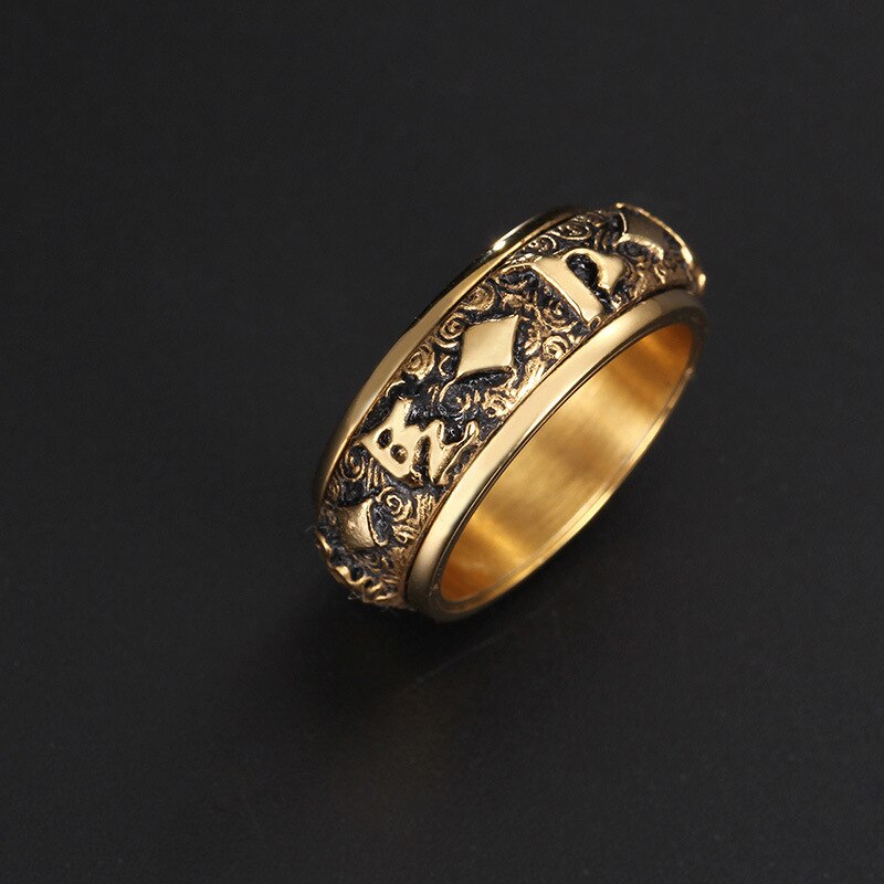 Anillo giratorio dorado Mantra para hombres, titanio, acero, marea retro, personalidad dominante, anillo de dedo de índice único con joyería