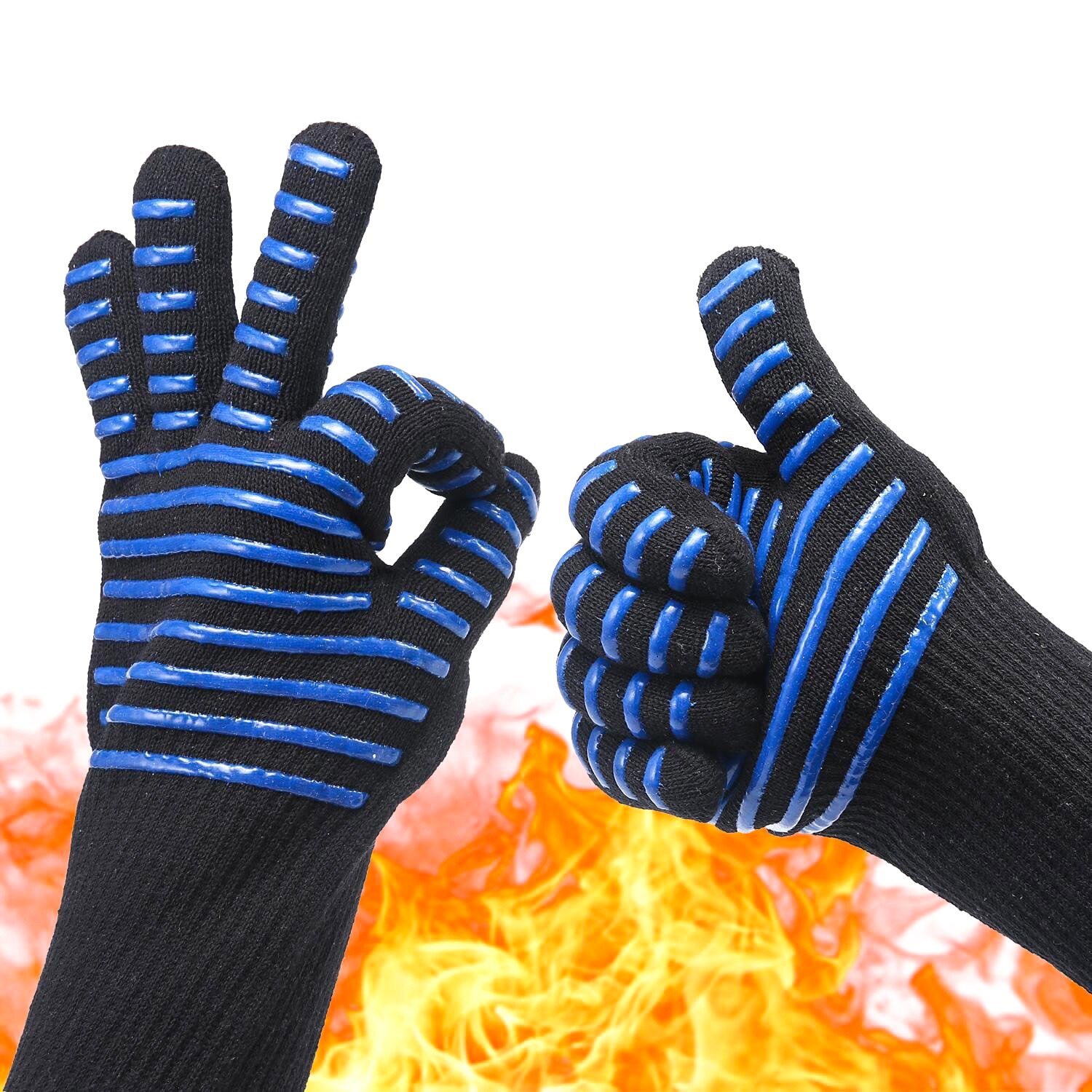 1 par bagewere ovnhandsker handsker bbq silicium handsker høj temperatur anti-skoldning 500/800 graders isolering grill mikroovn: Blå stribe