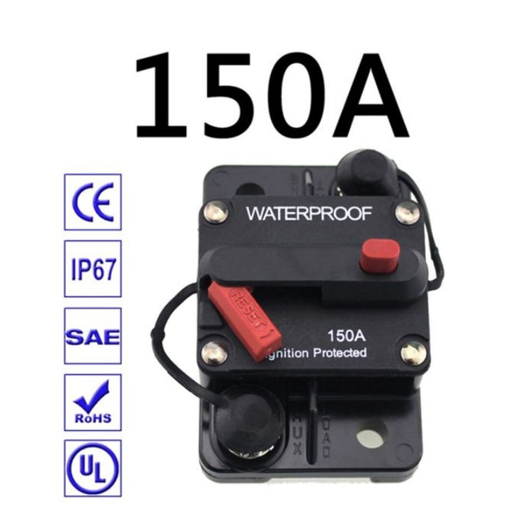 BYGD Afbryder - 30A-300A - Vandtæt Reset Sikring - 12-48V DC til Bil, Båd: Sølv