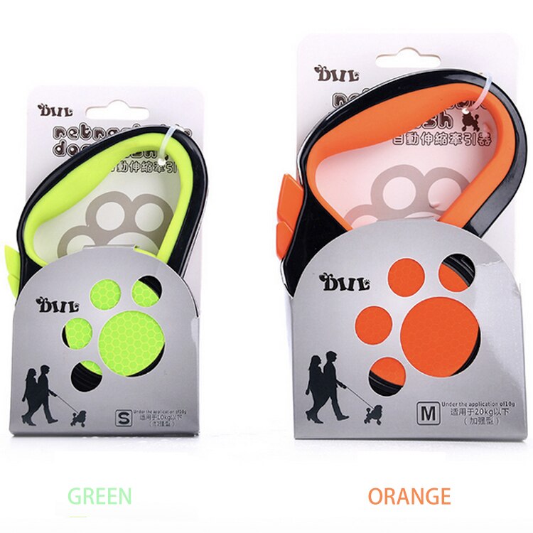 Reflekterande automatiskt infällbart dragrep flexibelt hundkoppel hundar katt dragrepskoppel för små medelstora hundar: 5m( under 50kg) / Fluorescerande orange