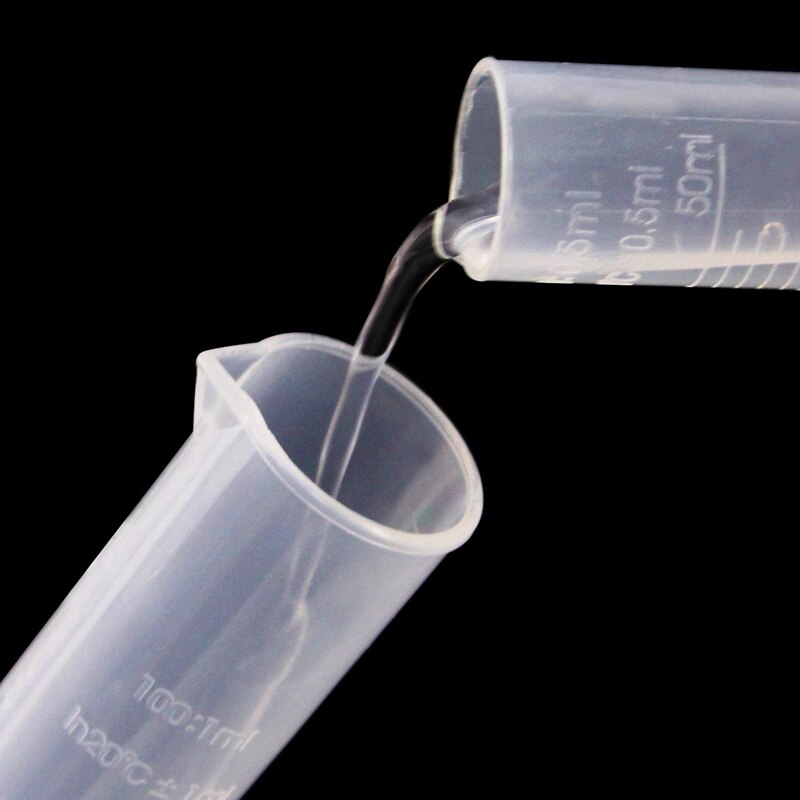 5 Pcs Clear Plastic Graduated Cylinder, 10, 25, 50, 100, 250ml, with 2 Plastic Beakers and 1 Cylinder Brush