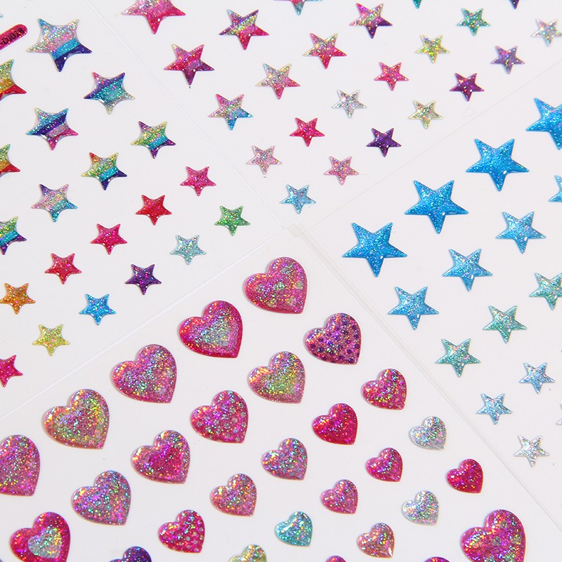 Colorido corazones brillantes estrellas gota de cristal pegatinas 3D Scrapbooking Diy diario adhesivo de papelería hoja Deco