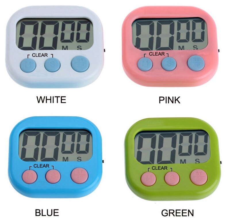 Minuterie de cuisine magnétique LCD, compte à rebours numérique, alarme avec support, minuteur de cuisine blanc, horloge de cuisson pratique