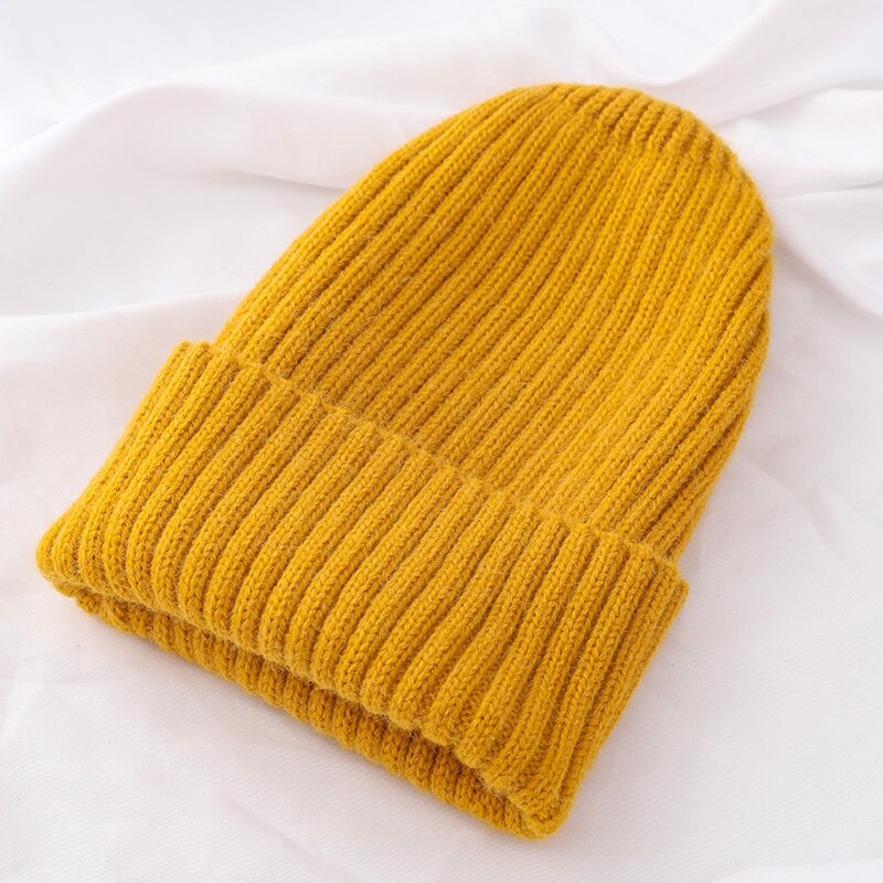 Kvinder vinter varm hue uld strik hue hatte kvinde hue behagelig bomulds kasket slouchy beanie hække kasket flere farver: Gul -1
