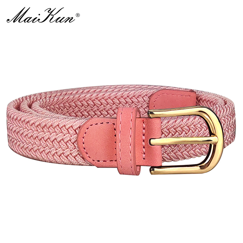 MaiKun Canvas Braided Belts for Women Adjustable Big Size Metal Pin Buckle Elastic Waistband Casual Style: Red / 100cm
