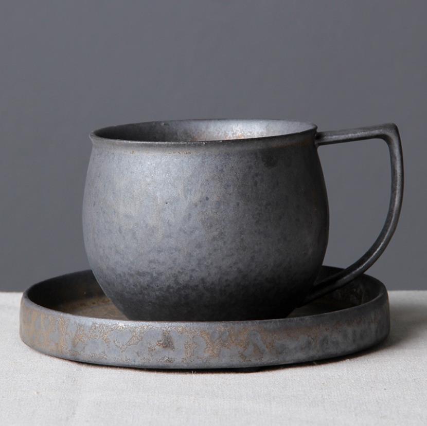 Japansk stil grov keramik retro kontor temuggar vintage handgjorda vattenkopp kaffe mjölk drinkware: Set 1 - svart