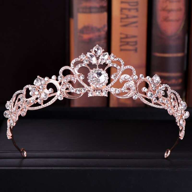 Alla Moda di Cristallo corona in Oro Rosa da Sposa tiara E corona Accessori per Capelli per La Cerimonia Nuziale Della Sposa Monili Dei Capelli Delle Donne Copricapo: rosa oro