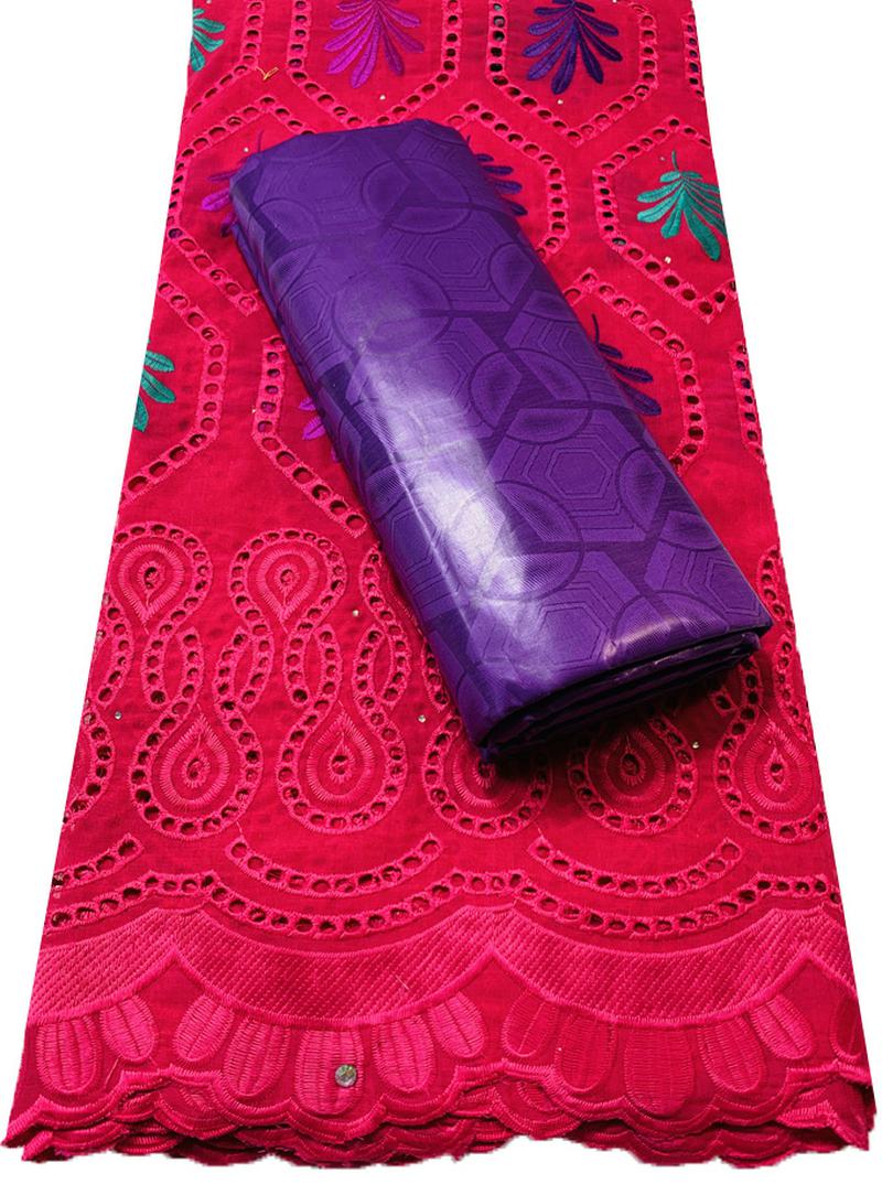 2022 Dry Laces 2.5+2.5 Yards With Bazin Riche Fabric Swiss Voile Senegal African Wedding Bride Dress YKM120 Orange: AS PIC4