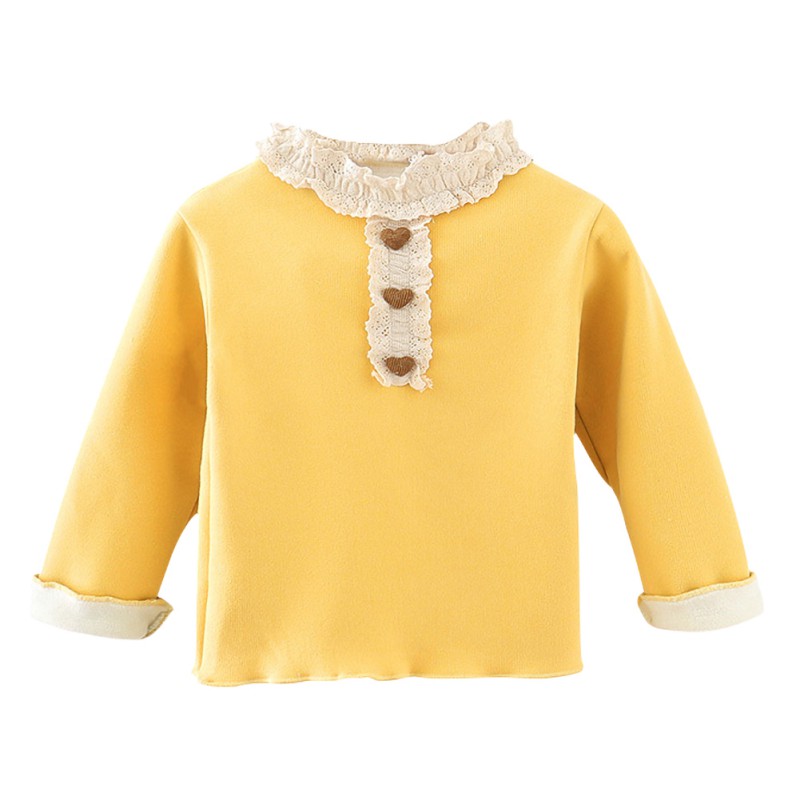 Autunno abbigliamento per bambini ragazza per bambini collo in pizzo ispessimento tinta unita camicia in puro cotone manica lunga camicetta calda top per ragazze: Y / 3-4Years