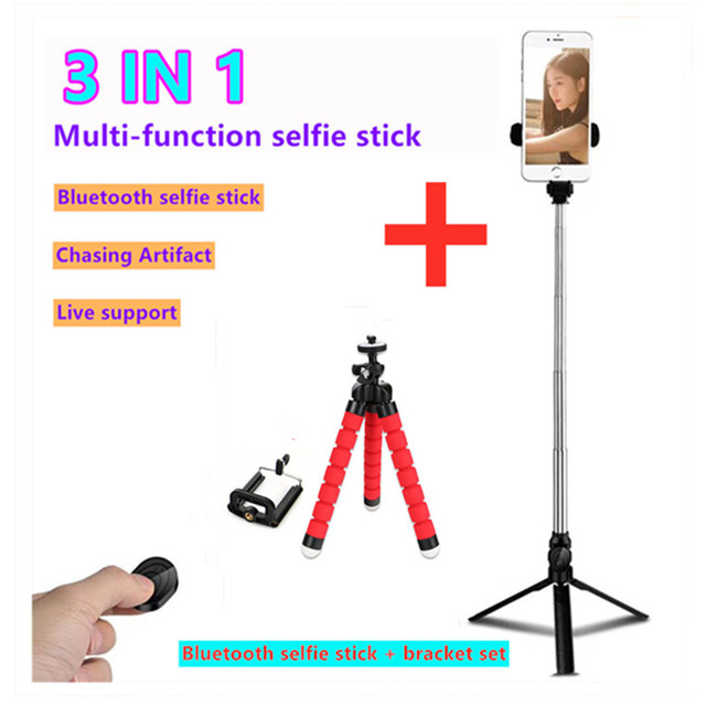 Portable Wireless Bluetooth Selfie Stick 3 in 1 mini Selfie Stick Extendable Handheld foldable tripod With Shutter remote: Selfie Stick Set 1