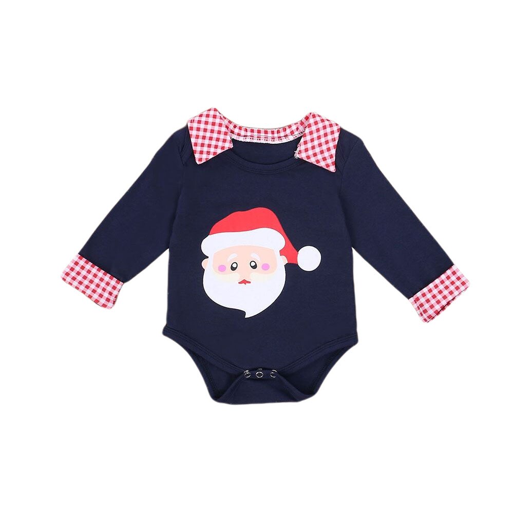 Baby Jongens Bodysuit Boom Santa Print Lange Mouwen Revers Romper Casual Kerst Outfits: 2 / 18m