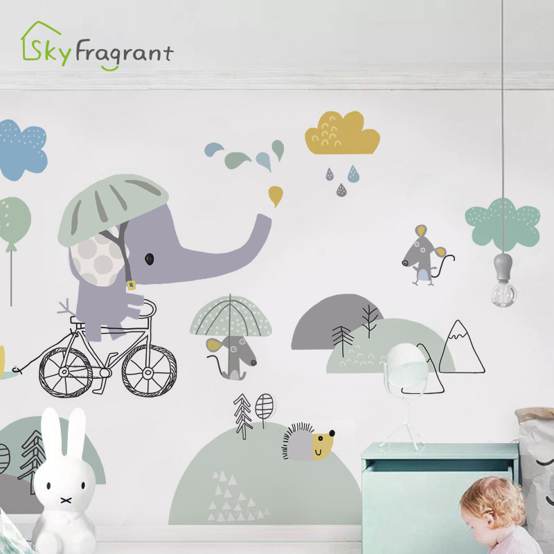 Tegneserie baby elefant væg klistermærke børneværelse dekoration soveværelse væg indretning selvklæbende klistermærker til hjem hus dekoration