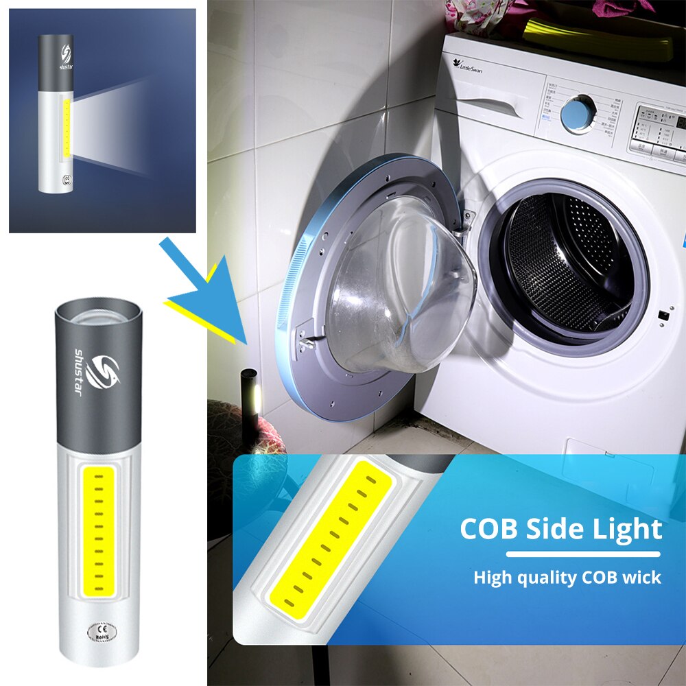 Usb genopladelig mini led lommelygte 3 lystilstand vandtæt lommelygte teleskopisk zoom stilfuld bærbar dragt til natbelysning
