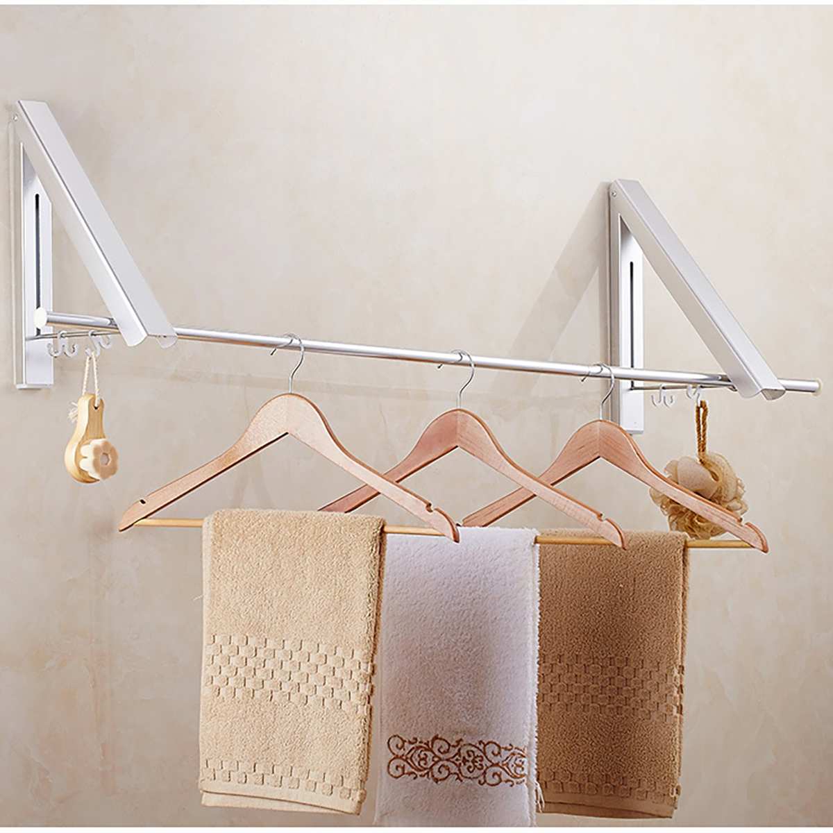 Clothes Hanger Punch Free Mounted Multifunction Retractable Aluminum Laundry Drying Rack Folding Adjustable For Home Balcony