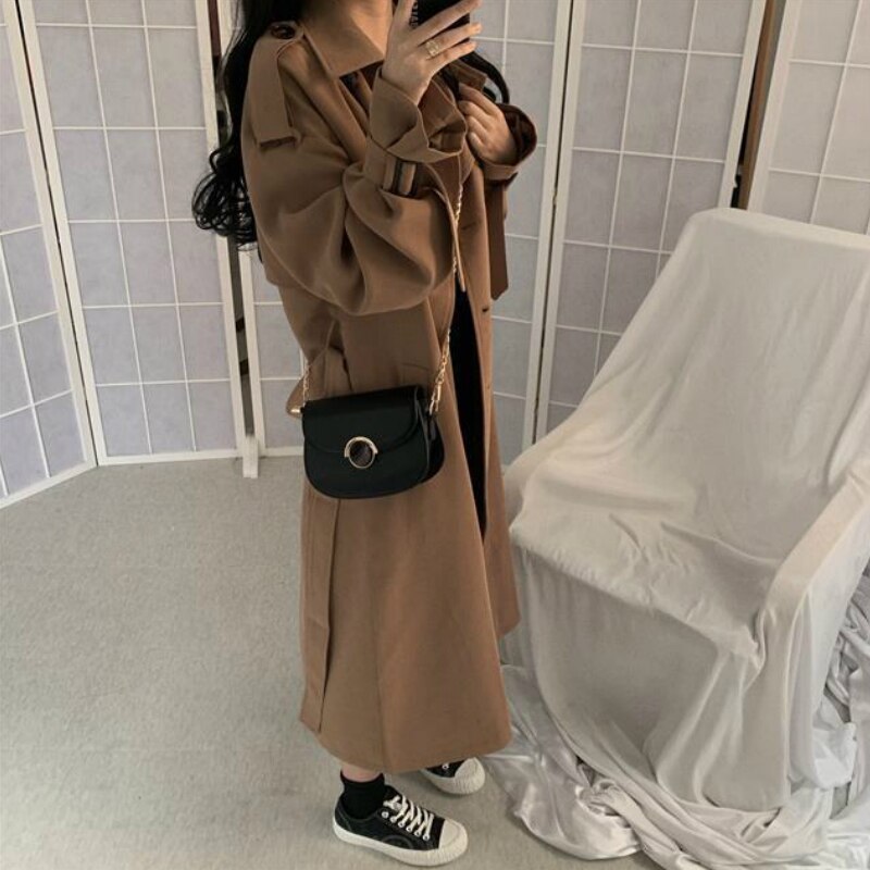 Trenchcoats kvinder khaki vinter overtøj løst dame lange frakker fritid brithsh stil retro streetwear solid