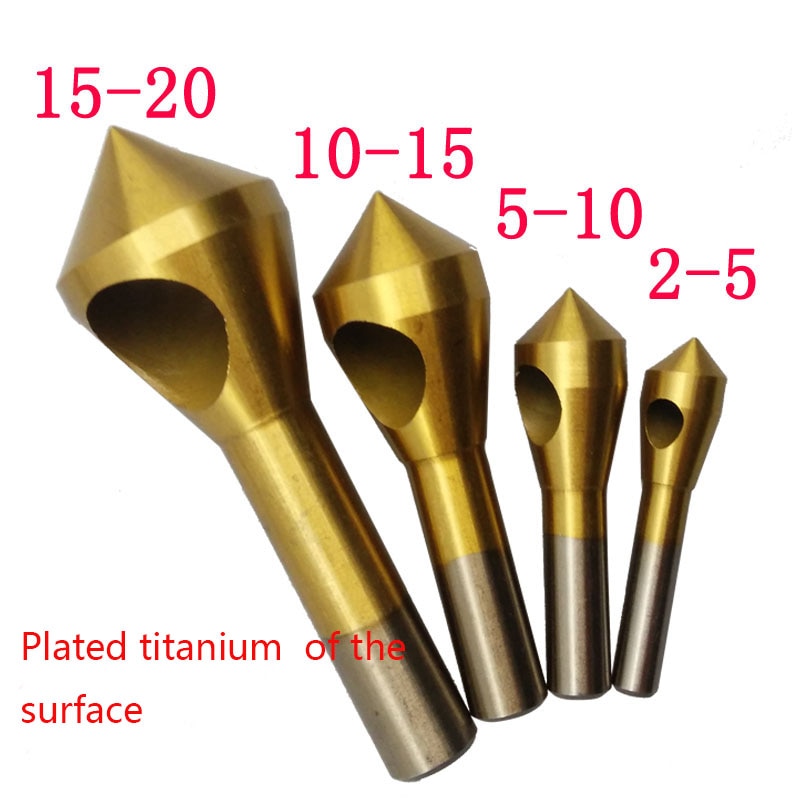 4pcs Set Titanium Countersink Deburring Drill Taper Hole Cutter Steel/Aluminum Countersunk Head Chamfering Tools 2-5-10-15-20