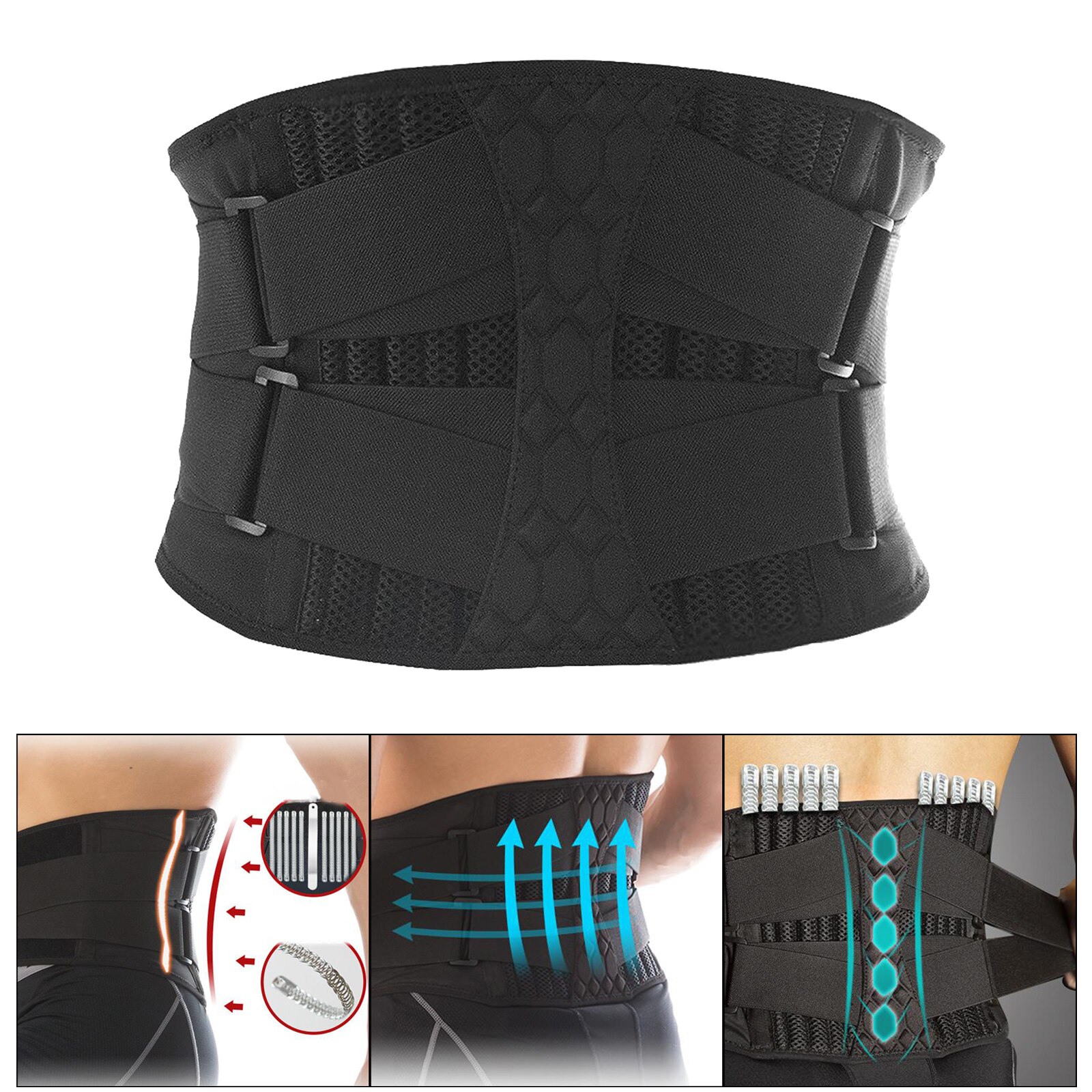 Breathable Back Brace Lumbar Support Belt, Compression Lumbar Support Back Brace for Back Pain, Adjustable Support Straps