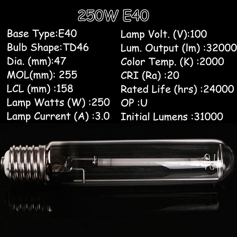 250W E40 Super HPS Grow Light Bulb For Ballast for Indoor Plant Growing Lamp