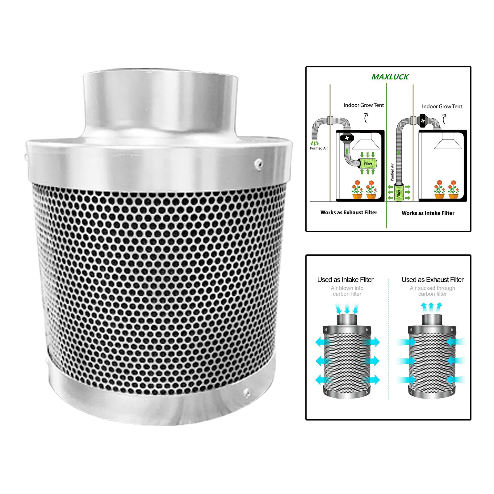 Filtro de carbón activado para ventilador en línea, Control de olores, carbón activado de 38mm de espesor, prefiltro de carbón, de acero inoxidable, 4/6/8 pulgadas