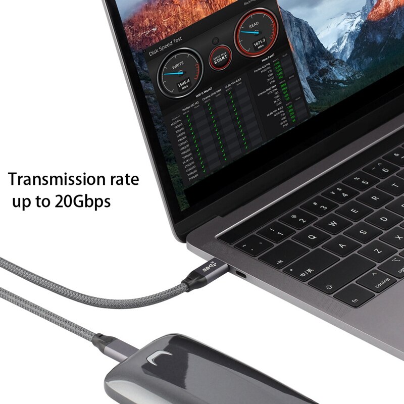 USB-C Cable 3.1 Gen 2 - 1M/3ft - 20Gbps Data Transfer - 100W Power Delivery PD - E-Marker Chip
