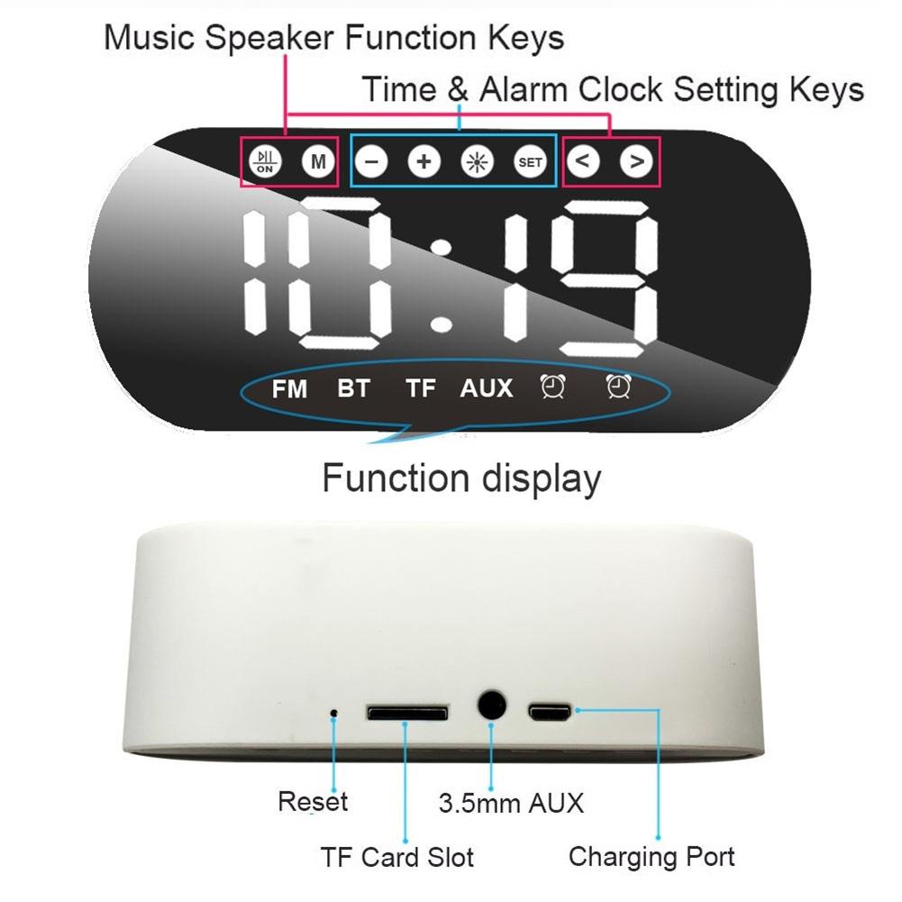 LED Alarm Clock Radio Digital Clock Wireless Bluetooth Speakers Support Dual Alarm Clock FM Radio AUX