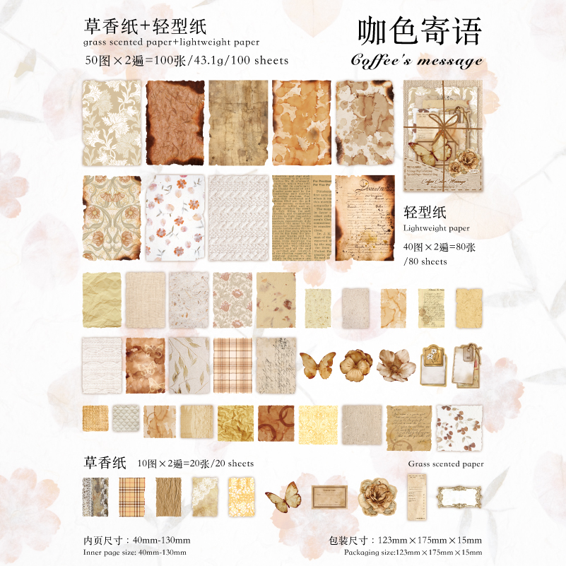 JIANQI 100 Uds decoración Vintage materiales para álbum de recortes Kit combinado de papel DIY diario basura Collage álbum de fotos papel de fondo Retro: Gris claro