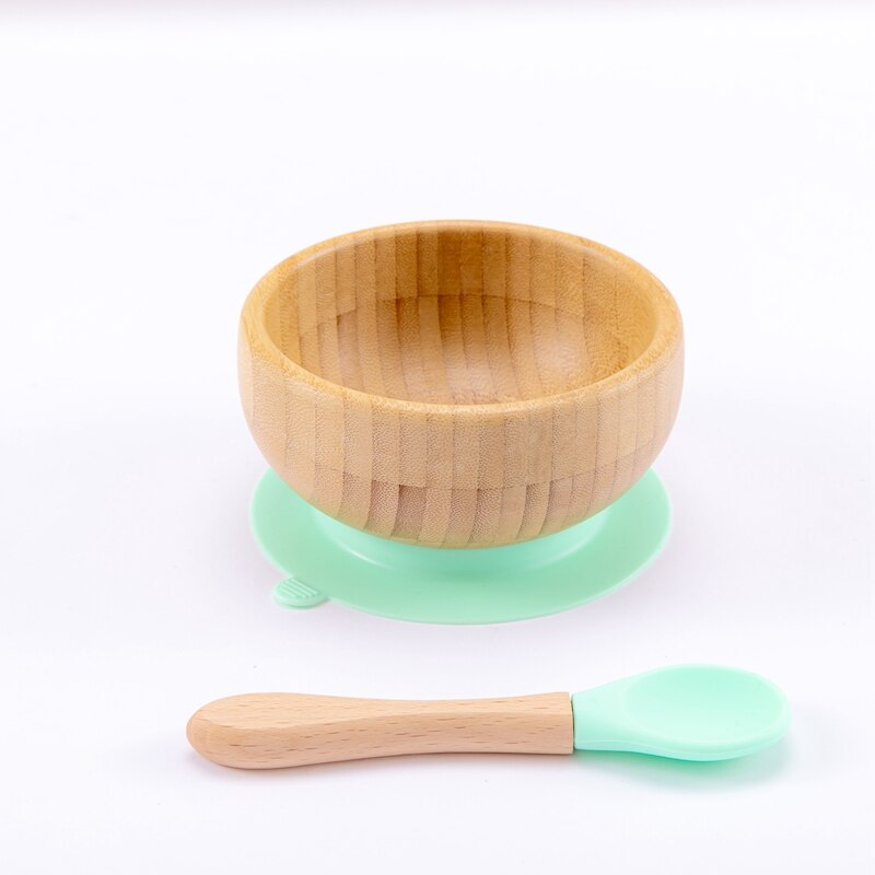 Børneskål sæt baby fodertallerken børn skål & ske sæt sugekop fade bordservice børn baby tallerken baby produkt: Grøn skål