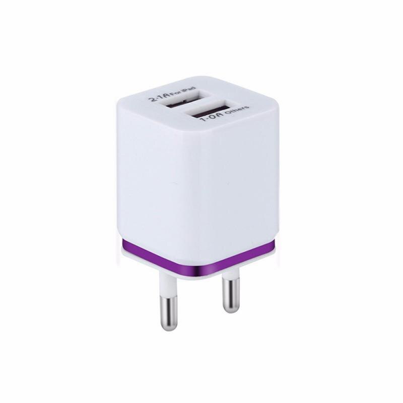 Dual USB Charger 2.1A Fast Charging Universal Travel EU/US Plug Adapter Portable Wall Mobile Phone Charger For IPhone For Huawei: 08 EU purple