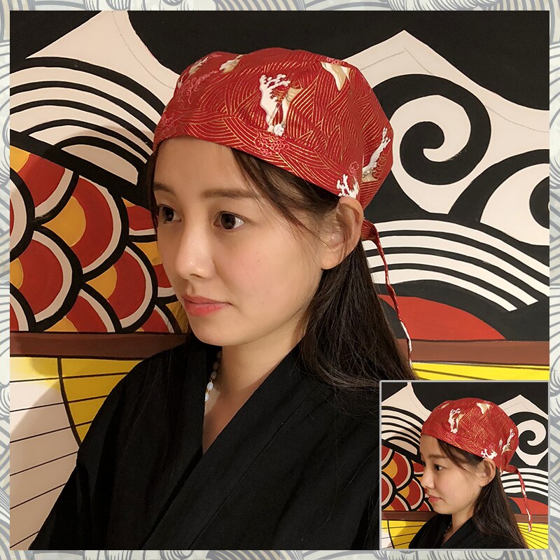 Cuisine Headscarf Chef&#39;s Hat Japanese Restaurant Uniforms Sushi Cook Cap Unisex Kitchen Job Japanese Sushi Hat: Red