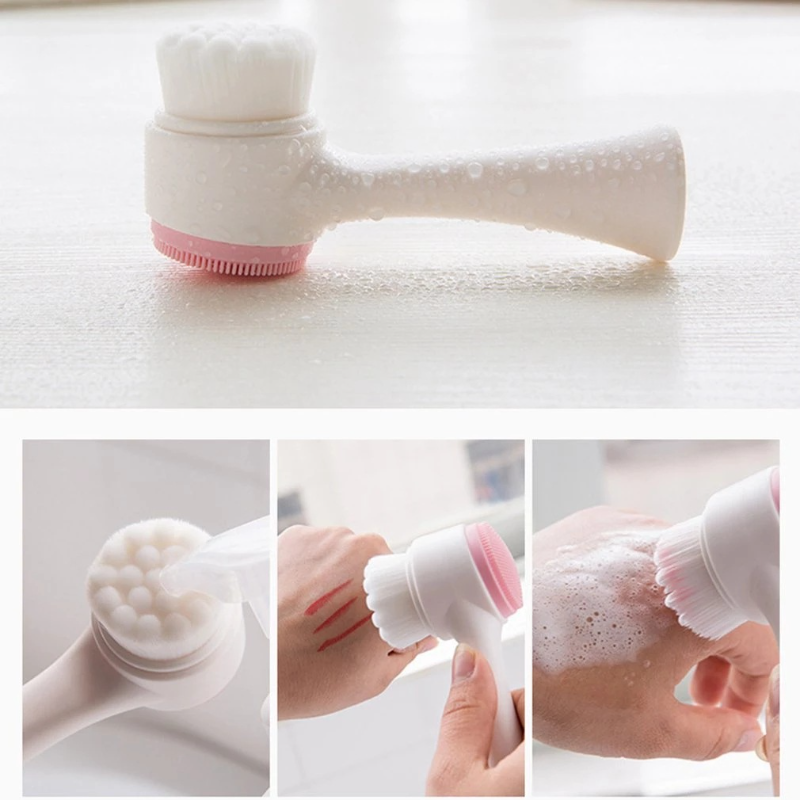 Brosse de nettoyage du visage Double Silicone 3D, Massage manuel, brosse pour le visage, exfoliant à poils souples, brosse de lavage du visage Double face