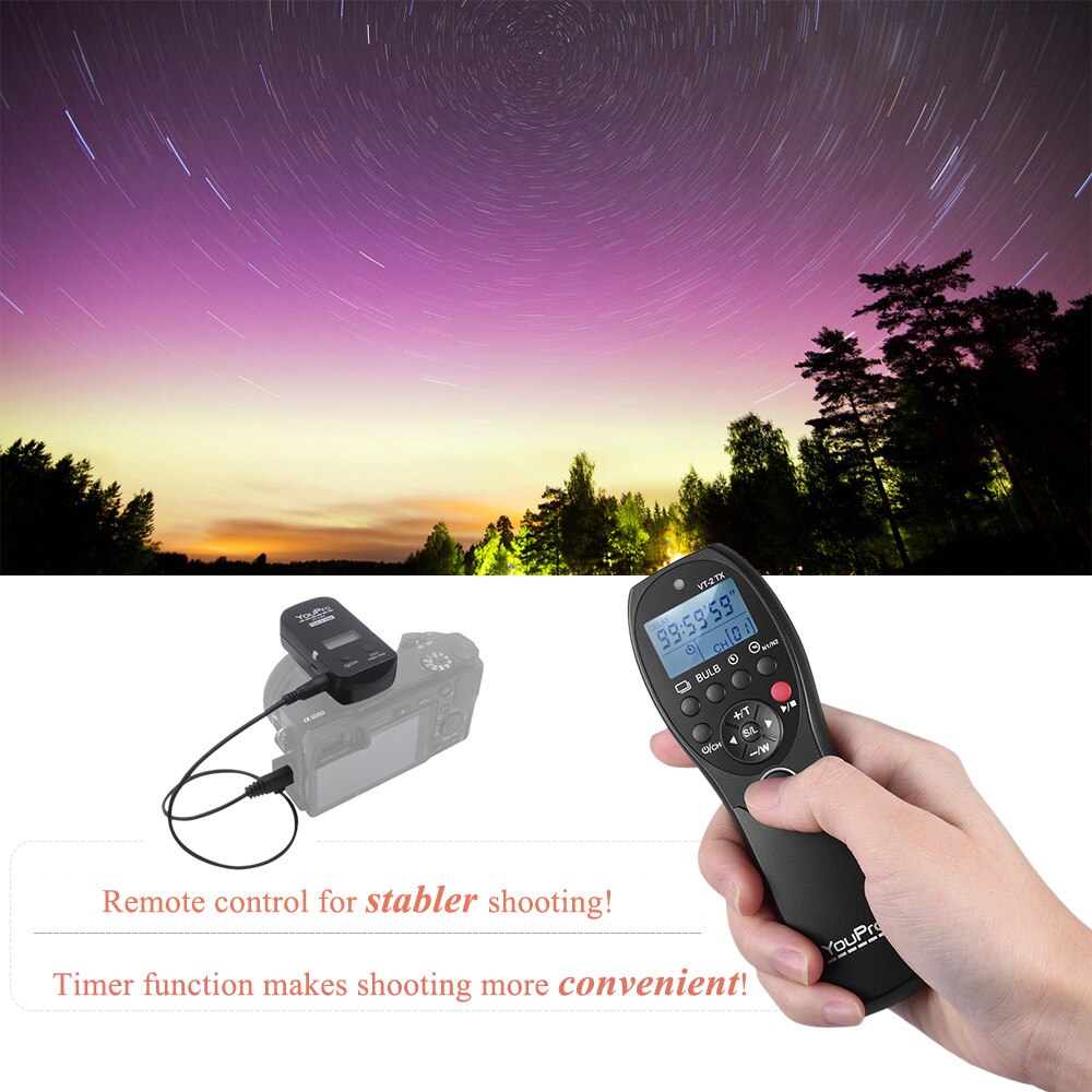 YouPro VT-2 comandante LCD Timer Rilascio di Otturatore Telecomando Senza Fili Trasmettitore Ricevitore video per la Macchina Fotografica Sony videocamera