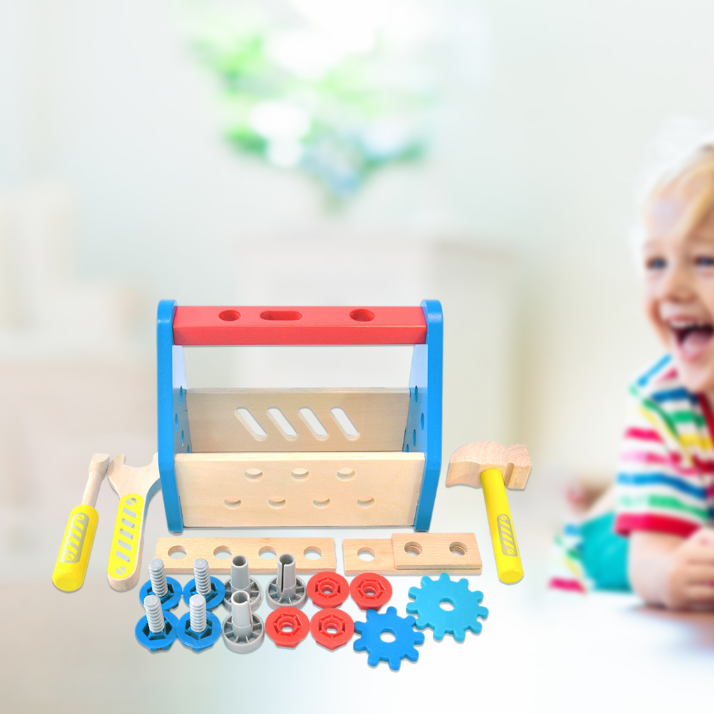 Houten Take-Along Tool Kit Wrench En Hamer Accessoire Reparatie Toolbox Speelgoed
