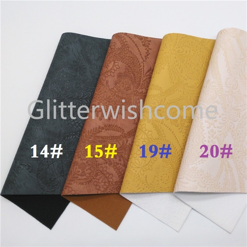 Canapé en similicuir vinyle de taille A4 | Glitterwishcome 21x29cm pour nœuds, tissu à fleurs en relief, feuilles de cuir pour nœuds, GM524A