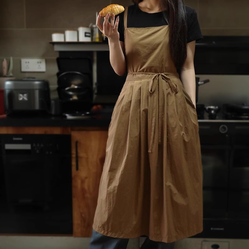Delantal ligero impermeable para salón de belleza, uñas, camarera, a prueba de aceite, largo plisado, delantales de cocina para jardín para mujer con bolsillos