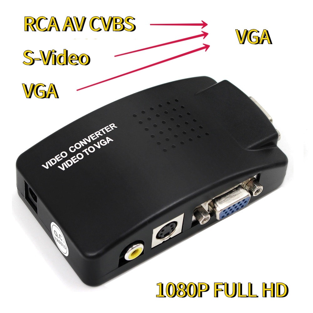 Av Naar Vga Adapter Rca Vga Converter Rca Composite S-Video Av Input Naar Pc Vga Lcd Uitgang Converter switch Box-Eu Plug