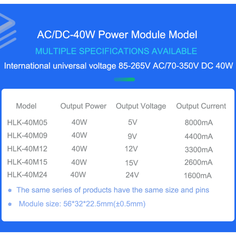 40W ACDC Intelligent Hi-Link AC/DC HLK-40M12 220V To 12V 40W 3.3A Output Mini Size Adjustable Power Supply Converter CE/RoHS