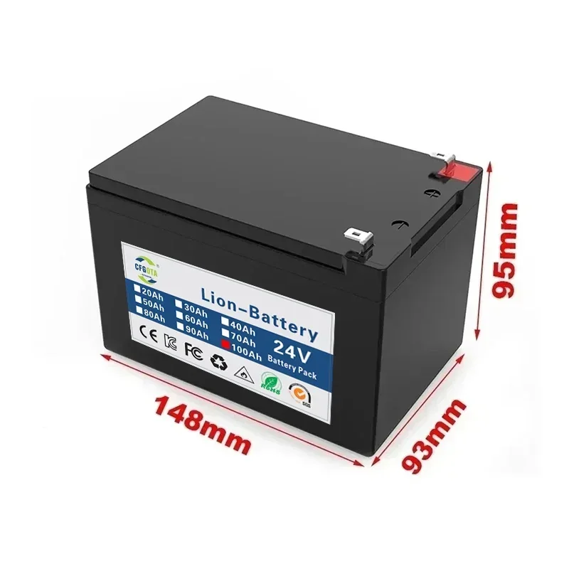 18650 24 V 100Ah Lithium Ion Batterij, voor Elektrische Voertuig Solar Opslag Vervangende Oplaadbare Batterij + Oplader