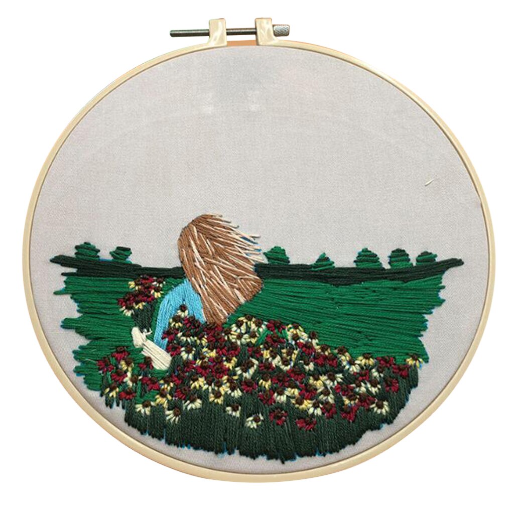 Borduurwerk Starter Kruissteek Kit Bloem Meisje Patroon 20Cm Borduurring