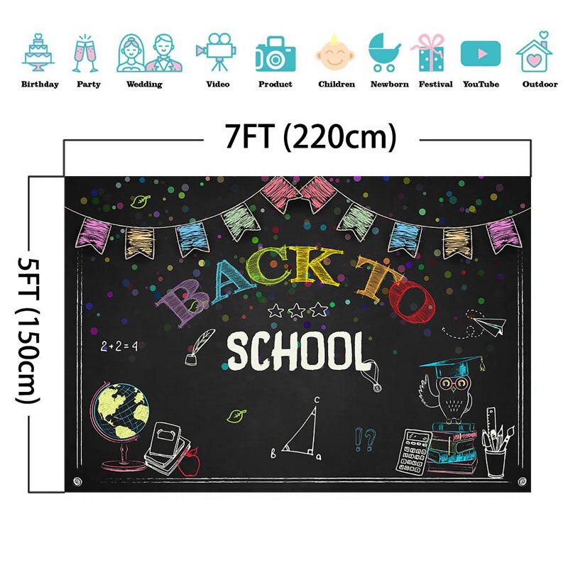 NeoBack Welkom Terug naar School Achtergrond Schoolbord Globe Driehoek Heerser Foto Achtergrond Party Banner Fotografie Achtergronden