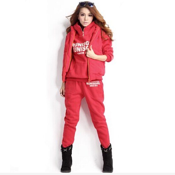 4 Color 8 Size 3 Piece Sets Suit Women Tracksuit Outfit Training Sweatsuit Winter Clothing Jogging: Red / L